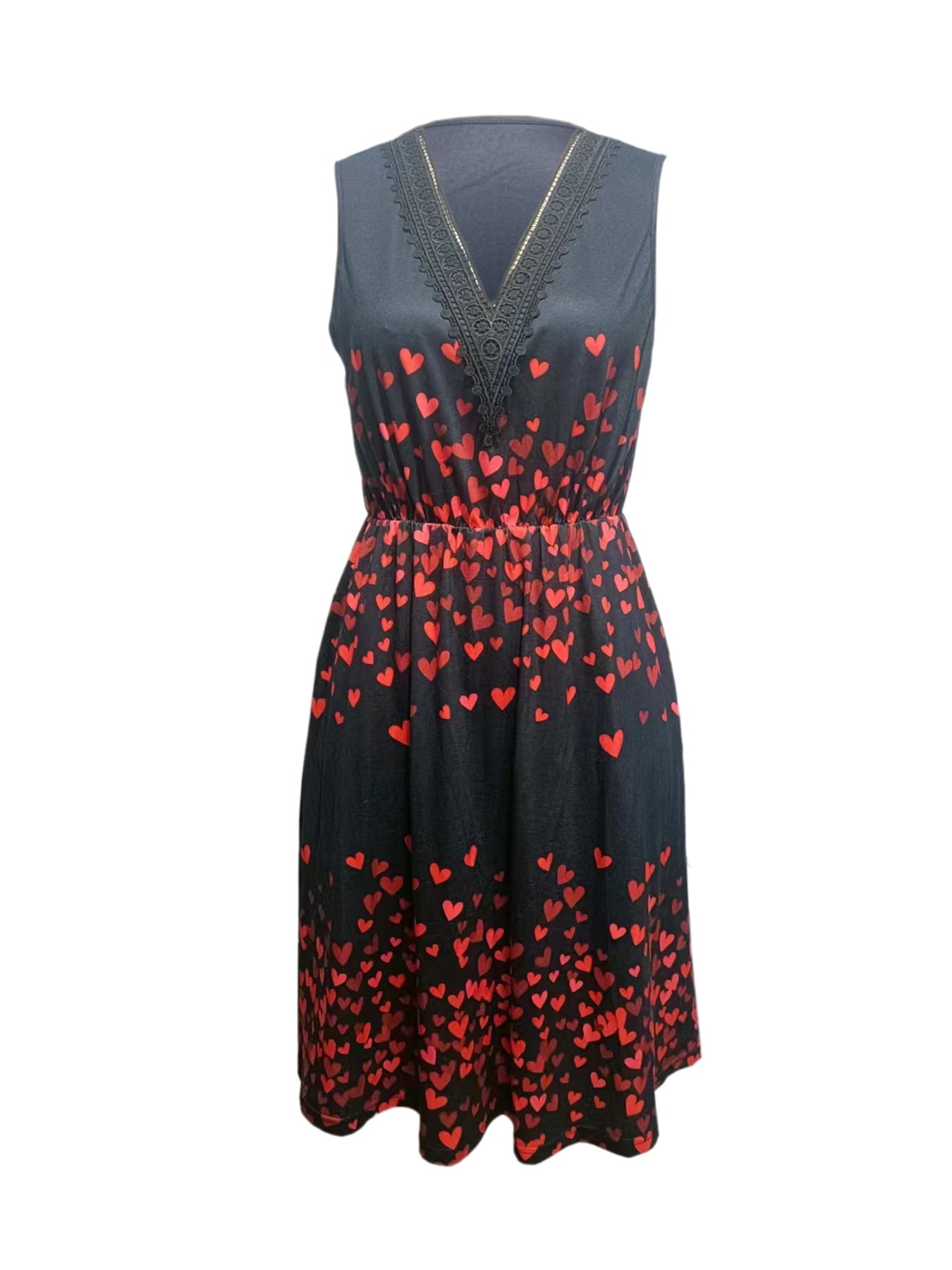 Ladies' V-Neck Heart Print Off Shoulder Dress | Casual and Flirty Summer Style