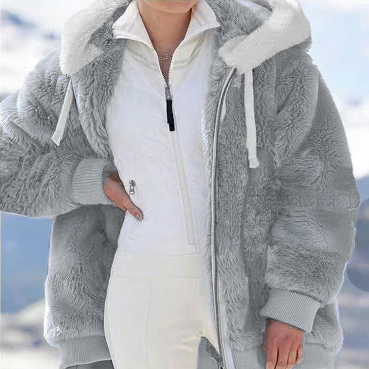 Cozy Plush Zip-Up Hooded Jacket