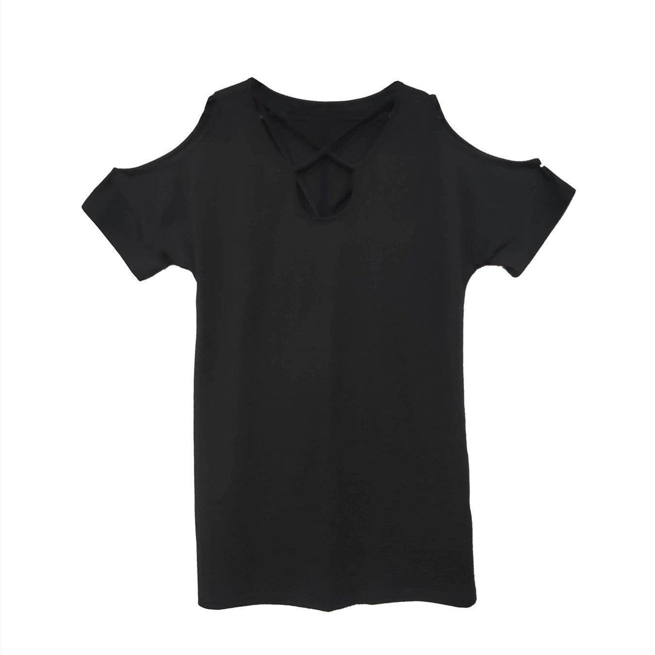 Women's Solid Color Casual Dress – Loose Fit with Hip Wrap Detail, Versatile Short-Sleeved Skirt