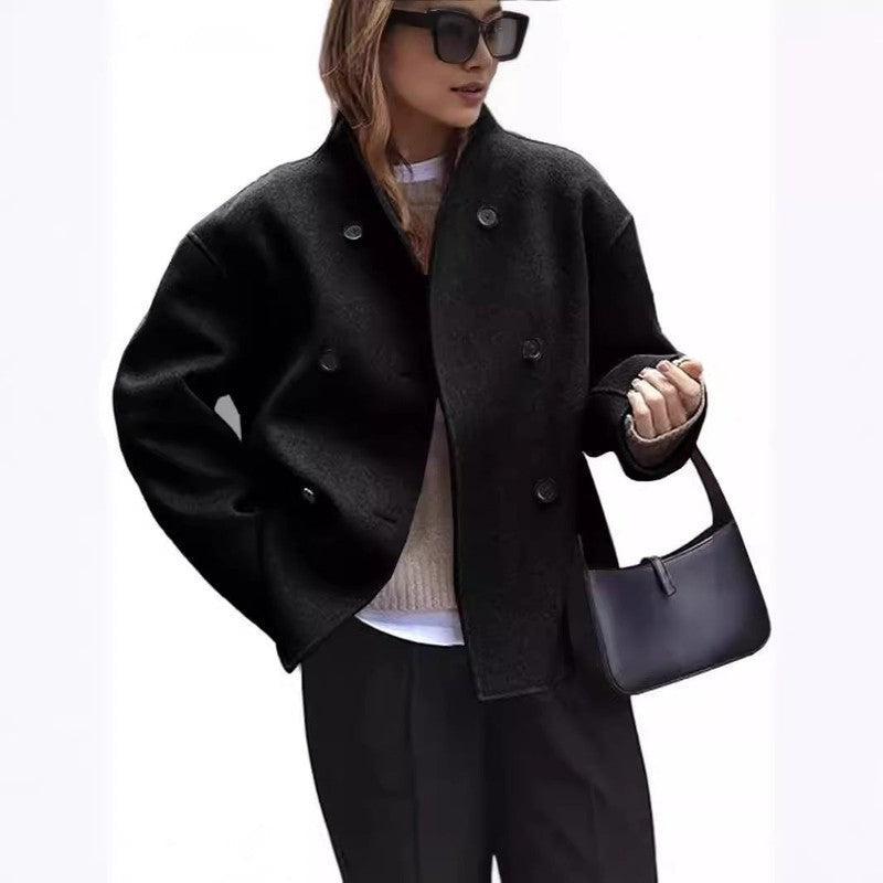 Fashion Three-Row Button Plaid Tweed Coat โ Double-Faced Woolen Short Jacket | Elegant Autumn & Winter Outerwear for Women-Black-5