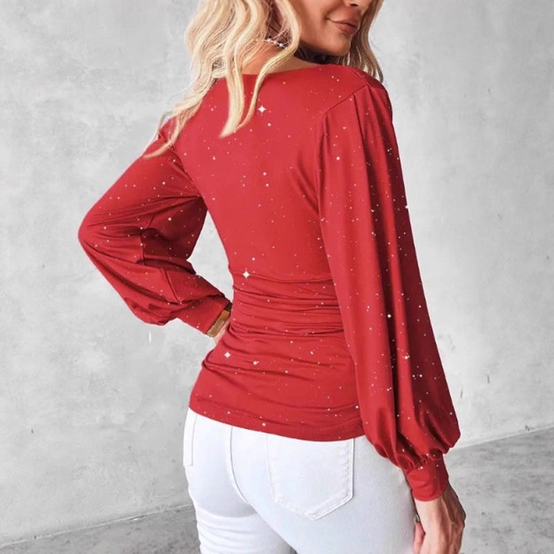 Star Sequin Cowl Neck Top