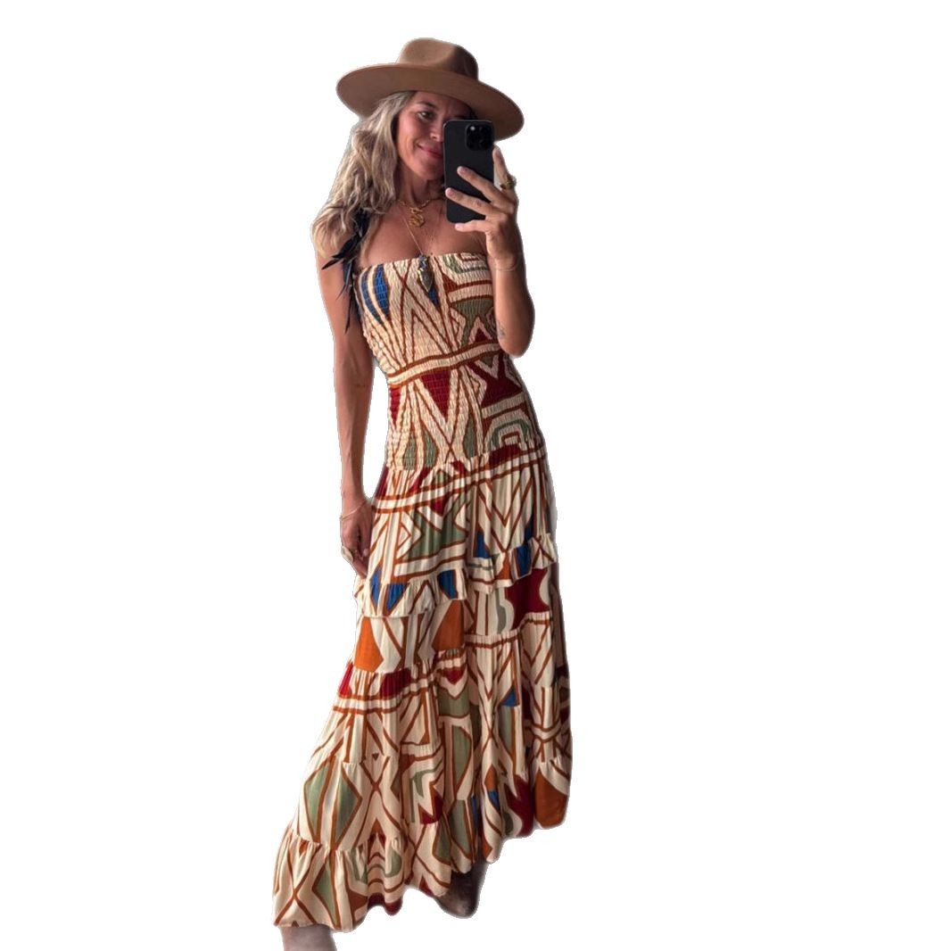 Women’s Retro High Waist Print Slip Dress | Elegant and Timeless Style