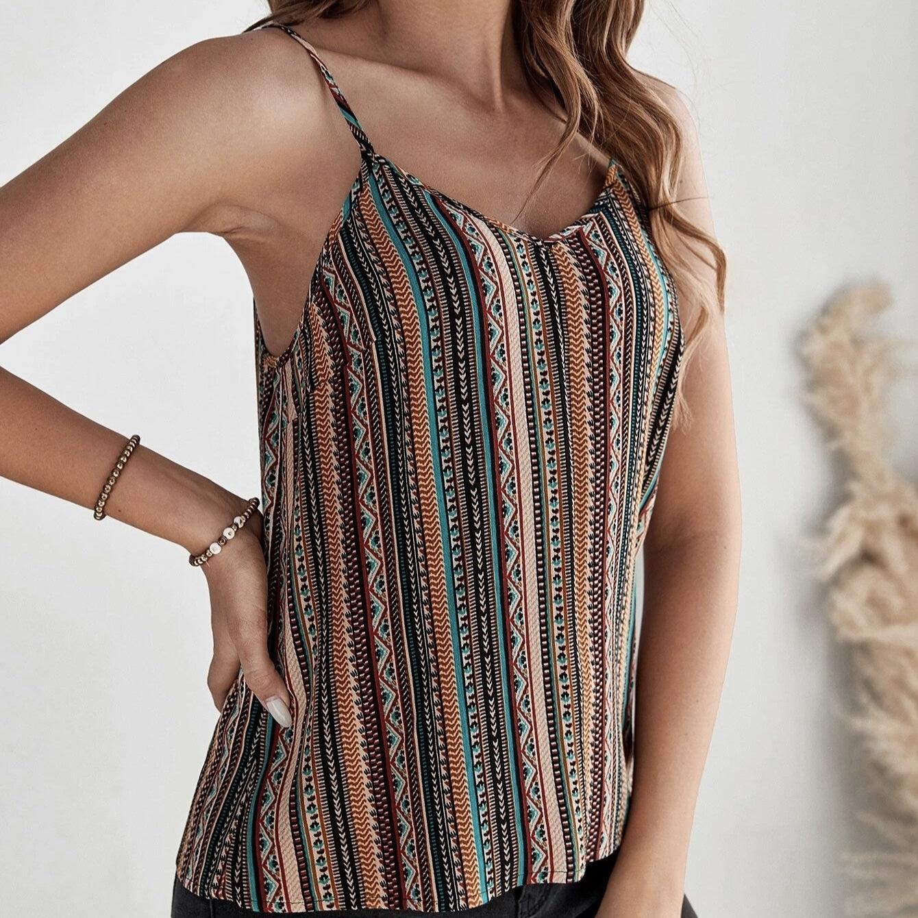 Ladies' Retro Geographical Print Camisole Top – Stylish & Versatile