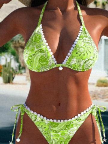 Women's Printed Split Bikini Swimsuit with Tether | Stylish and Unique Design