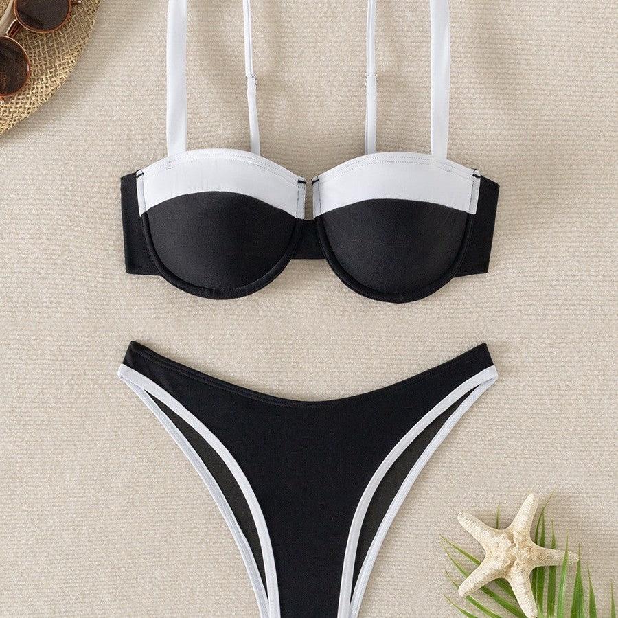 Women's Summer Solid Color Off-Shoulder Bikini Swimsuit | Stylish and Flirty Beachwear