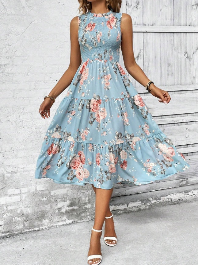 Floral Print Layered Hem Maxi Dress for Women | Beach & Vacation Ready