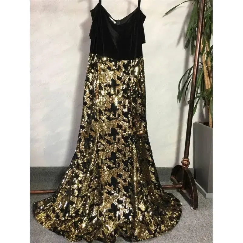African Fashion Party Dress Sequined Evening Dresses-Black-5