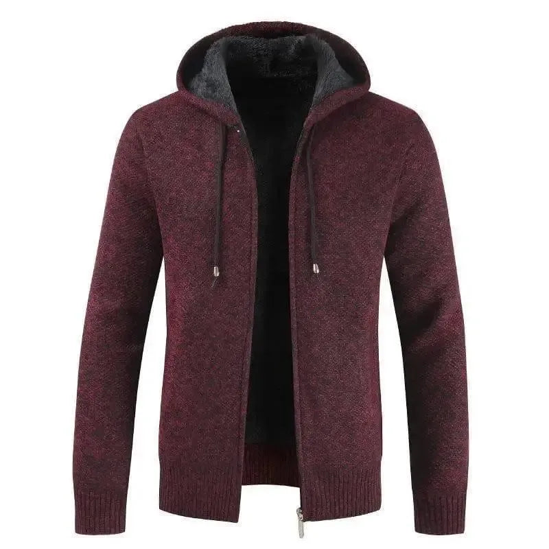 Hooded Solid Color Plus Size Fashionable Sweater Coat-Red-6