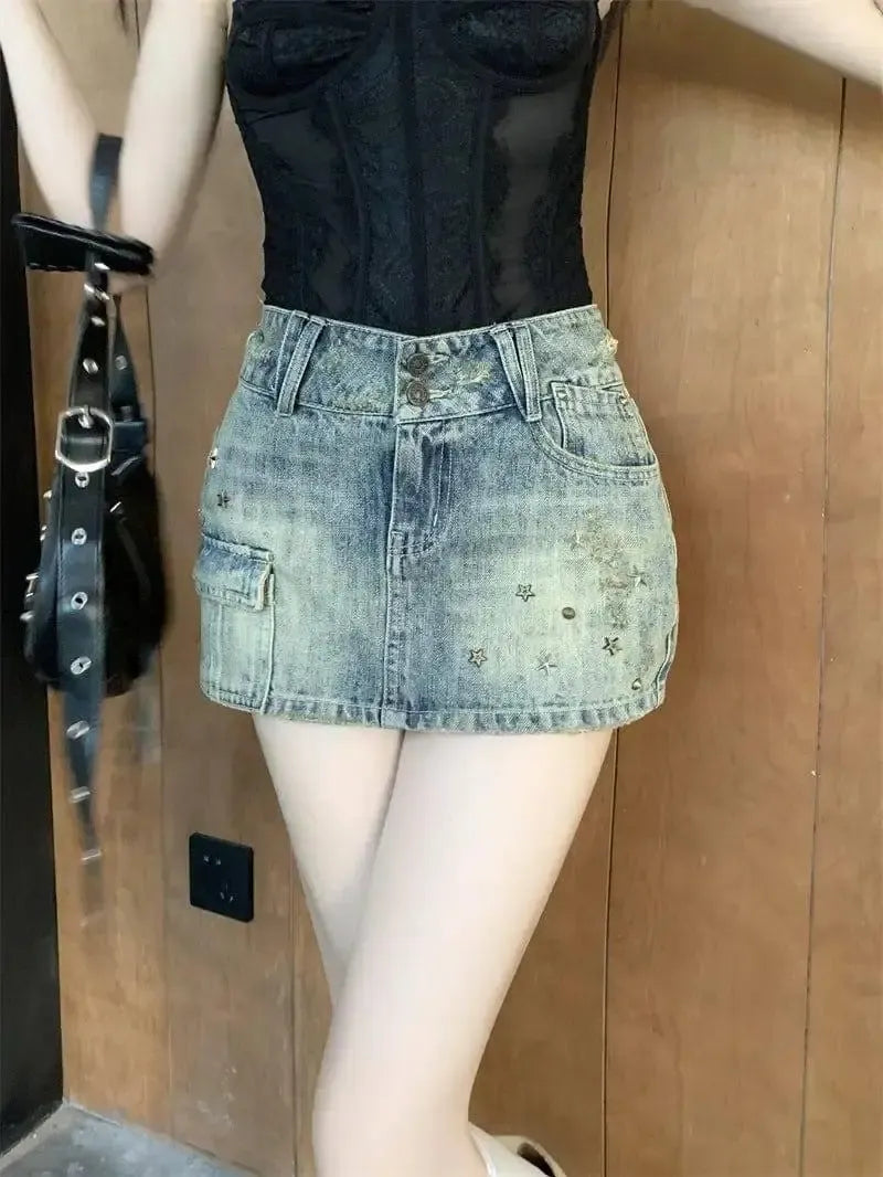 Hot Girl Heavy Industry Sheath A- Line Skirt Washed-out-9