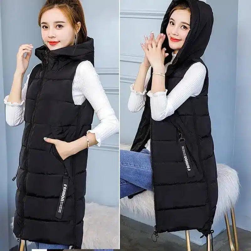 Korean Style Mid-Length Over-The-Knee Loose Waistcoat-Black-1