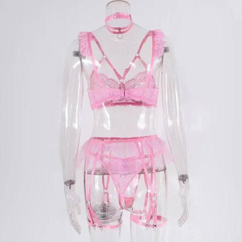 Lace Hollow Embroidery Backless Garter Suit-10