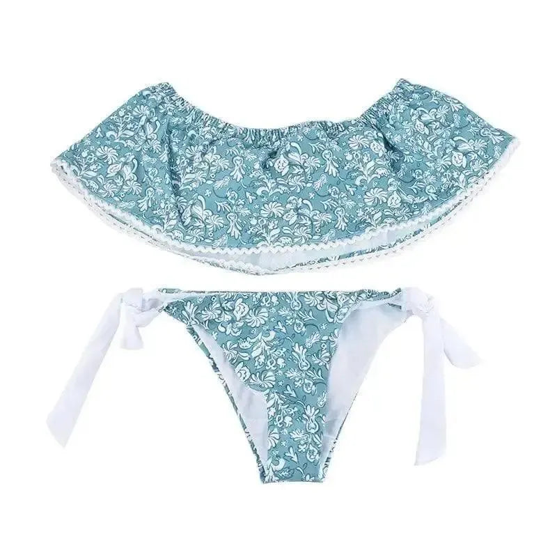 Light Blue Floral Pattern Strapless Off Shoulder Women-2