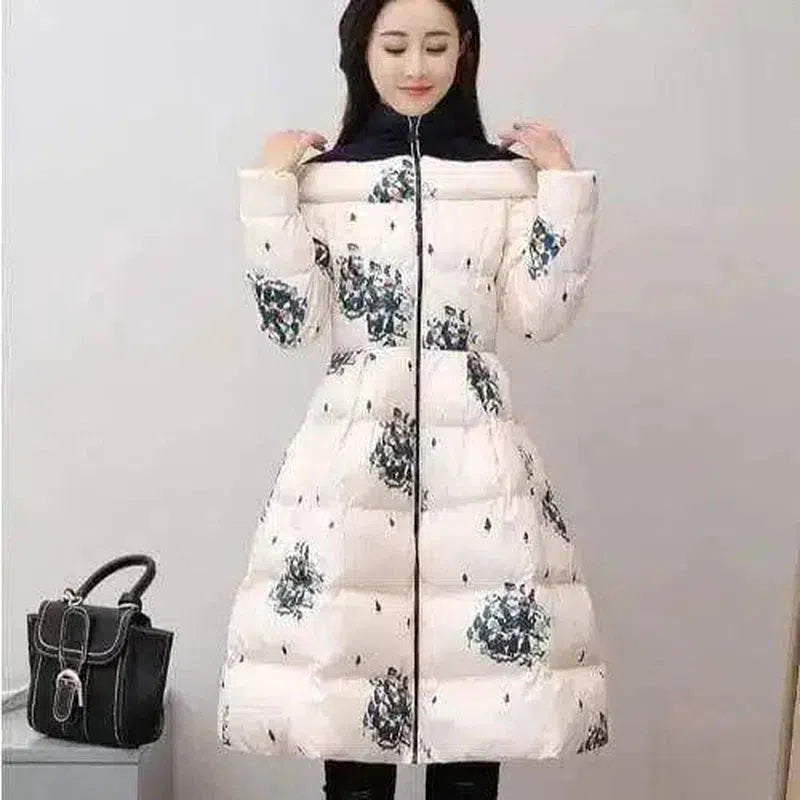 Women's Floral Quilted Winter Coat-Beige-4