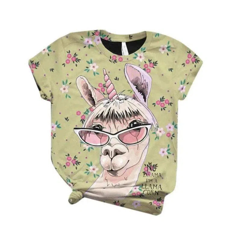 Funny Animal Graphic Casual T-Shirt-Khaki-6