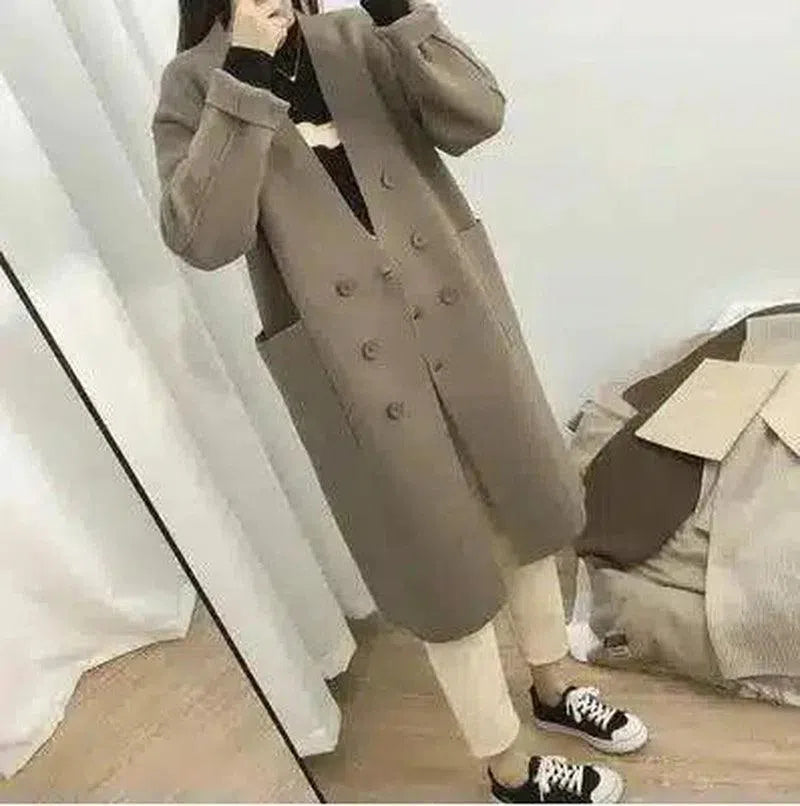 Warm Double-Breasted Women's Long Coat-Gary-6