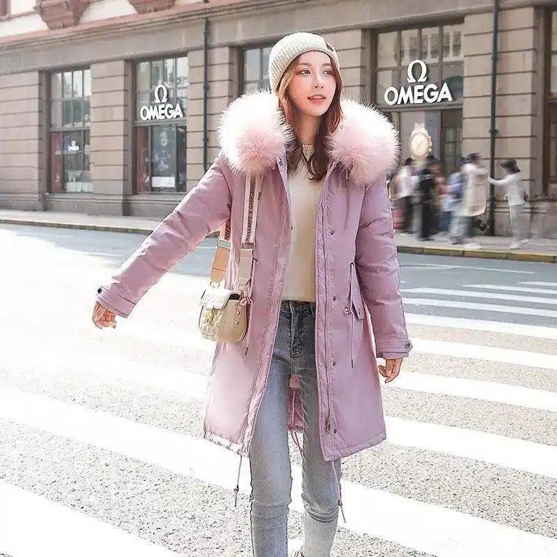 Fur-Trimmed Women's Winter Coat-PinkPurple-6