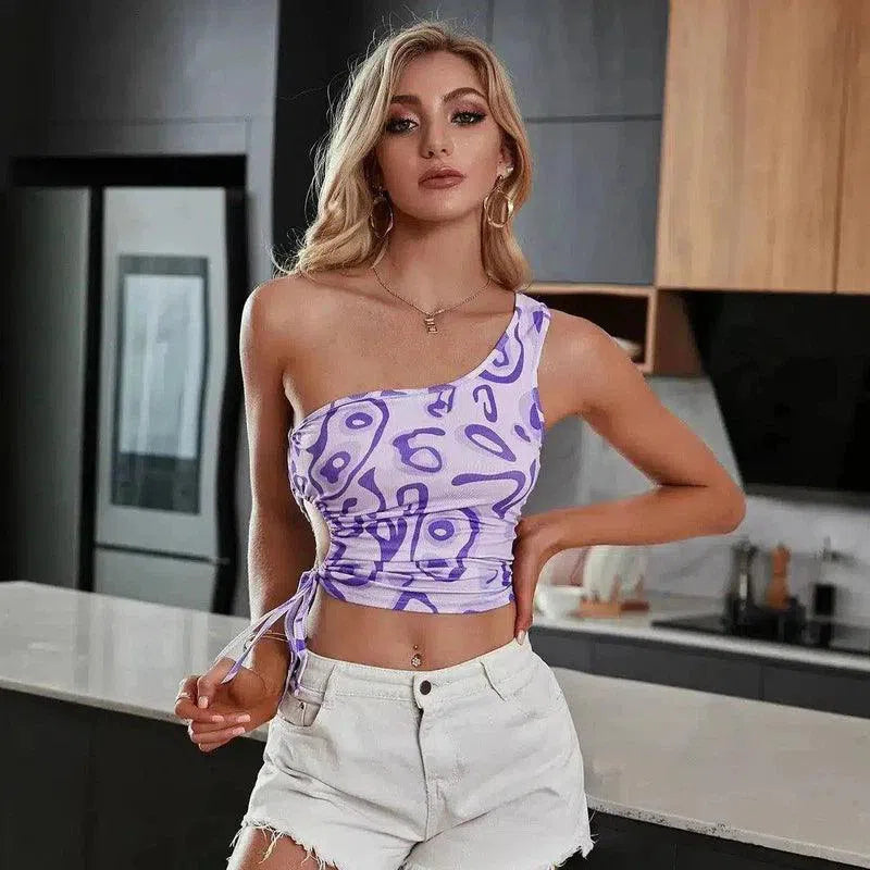One-Shoulder Crop Top for Casual Wear-Purple-3