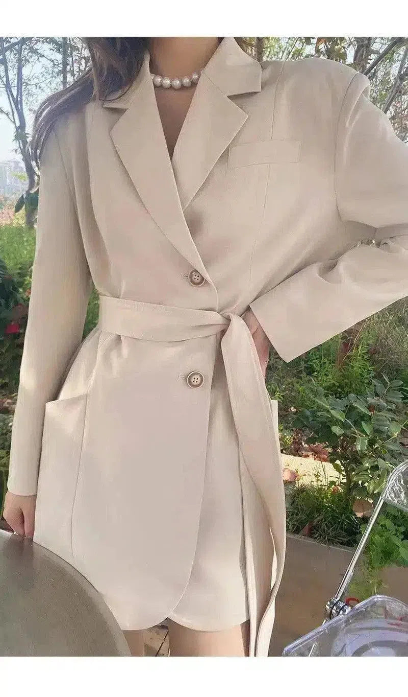 Women's Belted Trench Dress Jacket-Khaki-3