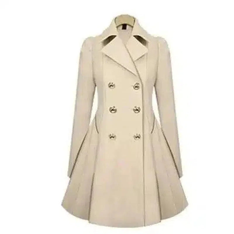 Double-Breasted Women's Peacoat Jacket-Apricot Color-4