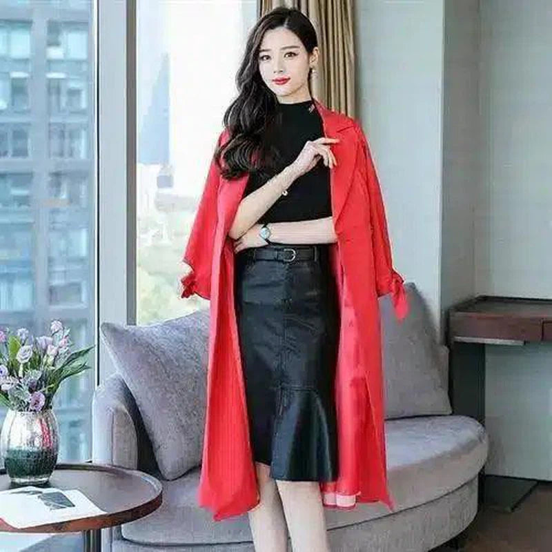 Double breasted coat slim women's jacket-Red-4