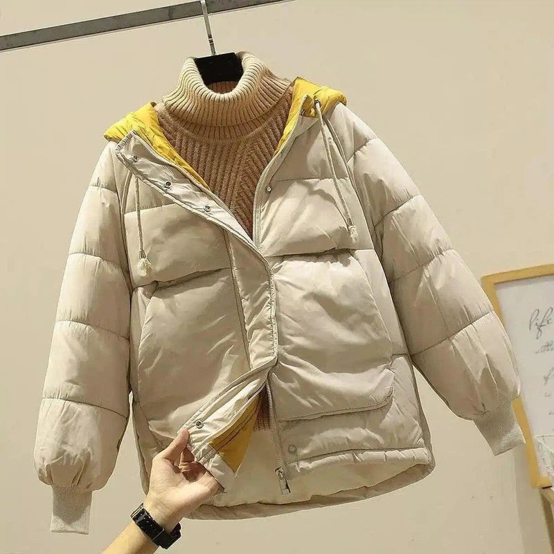 Down Jacket Hooded Warm Jacket Casual-Beige-4