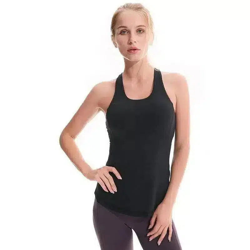 Women's Cross-Back Athletic Tank Top-Black-4