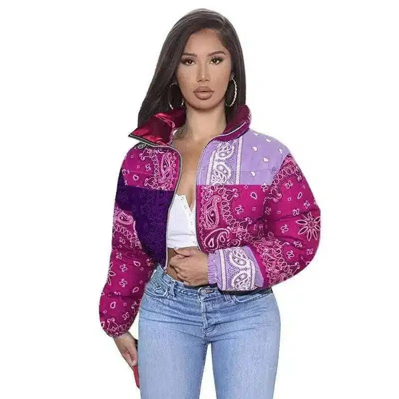 Women's Paisley Pattern Bomber Jacket-Purple-6