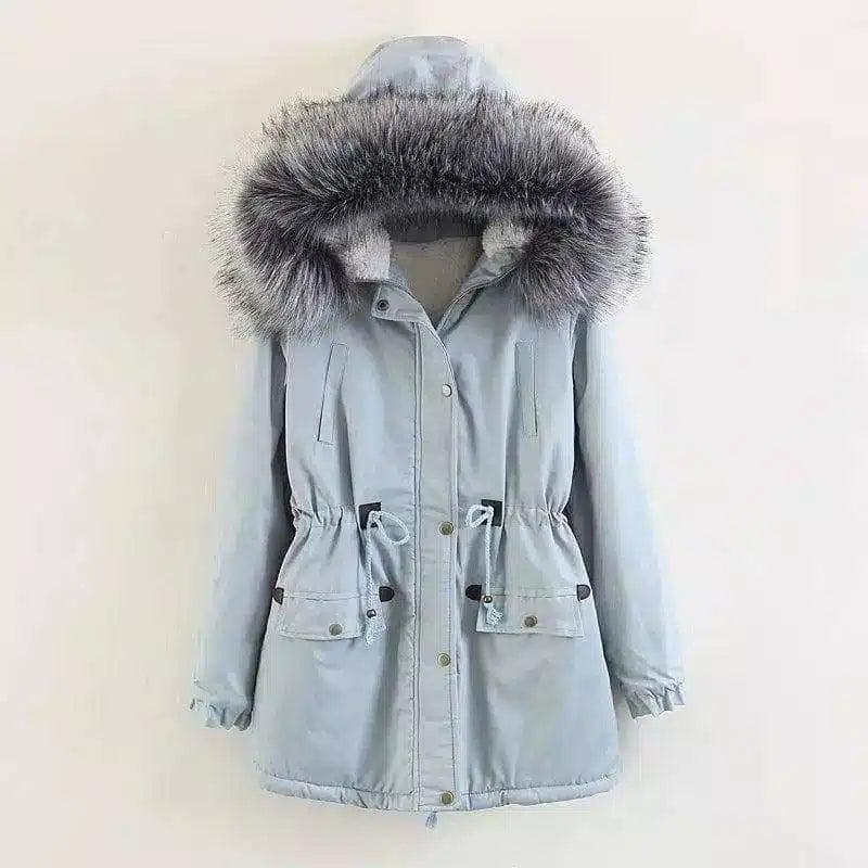 Hooded large fur collar plus fleece coat-Grey-5