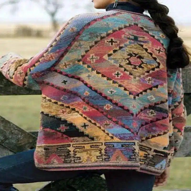 Ladies Cropped Printed Top Long Sleeve Woolen Coat-Pink-5