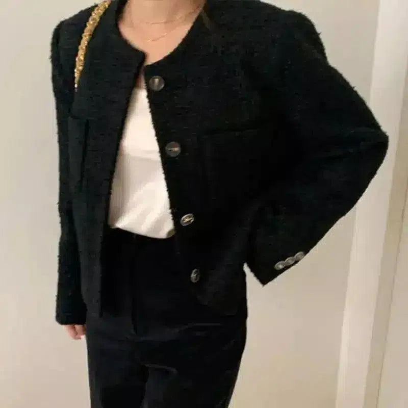 Womens Textured Button-Up Cardigan-Black-3
