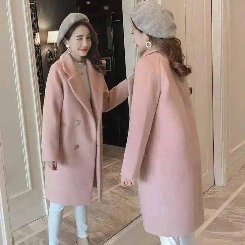 Long woolen coat in the woolen coat-Pink-4