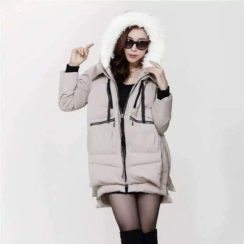 M-5XL Winter Women Parkas Coats Female Jacket Plus Size-Khaki-5