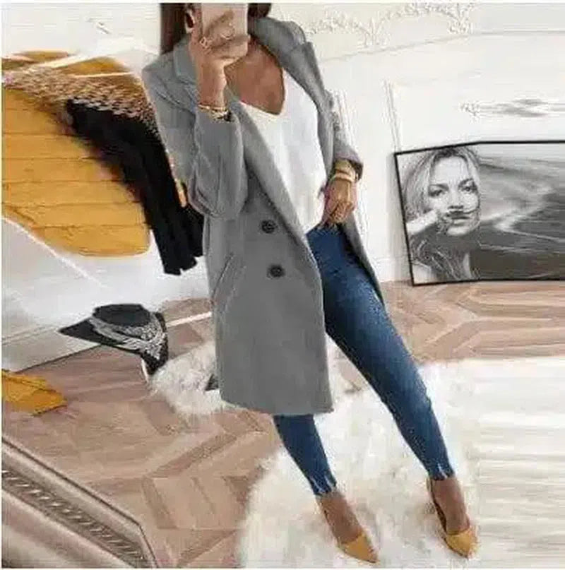 Women's Mid-Length Buttoned Coat-gray-8