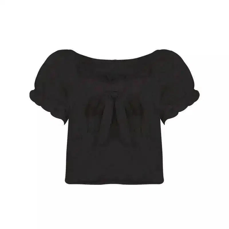 One Shoulder Lace Chiffon Shirt Women Summer-Black-3