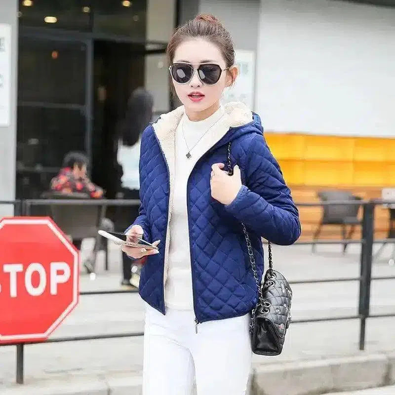 Warm Quilted Zip-Up Jacket with Fur Collar-Tibetan green color-8