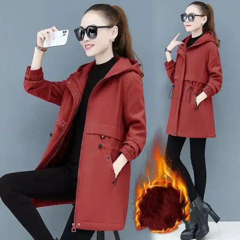 Winter Hooded Jacket with Thermal Lining-Red-4