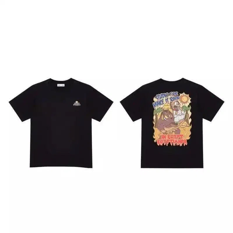Graphic Tee with Cartoon Design for Casual Wear-Black-4