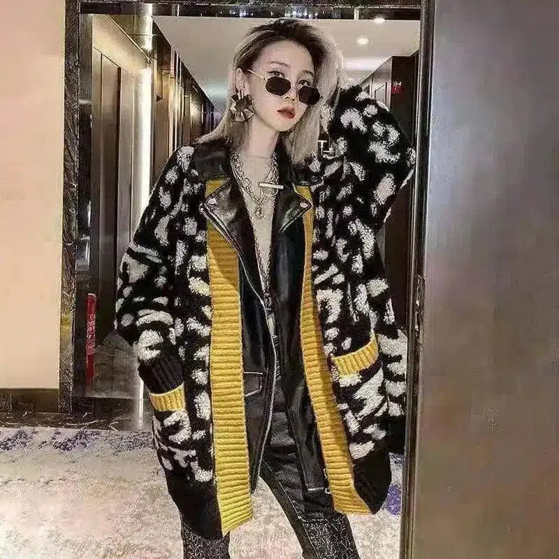 Leopard Print Faux Fur & Leather Jacket-black-2