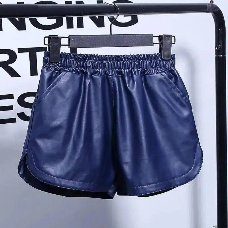 Pu leather pants thin velvet elastic high waist casual wide-TibetanYouth-22