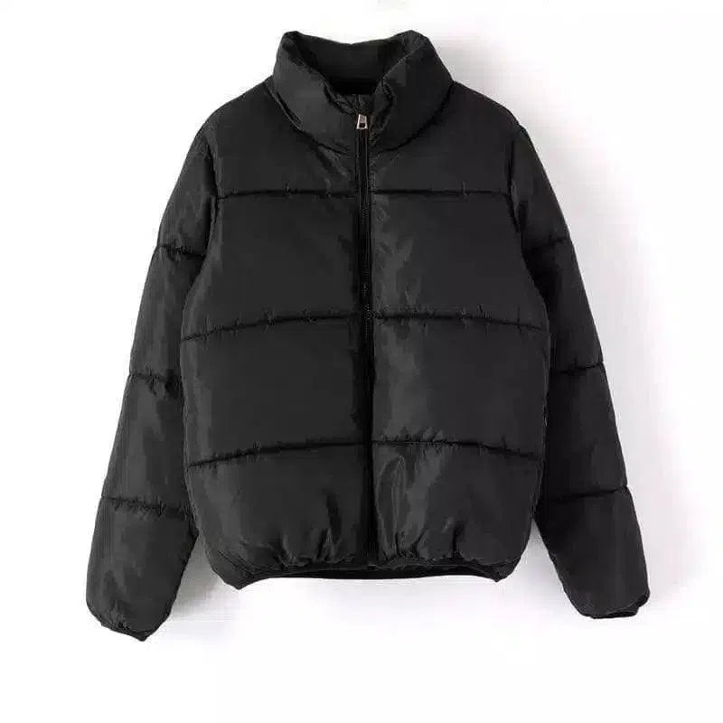 Warm Puffer Jacket for Women with Zipper-Black-9