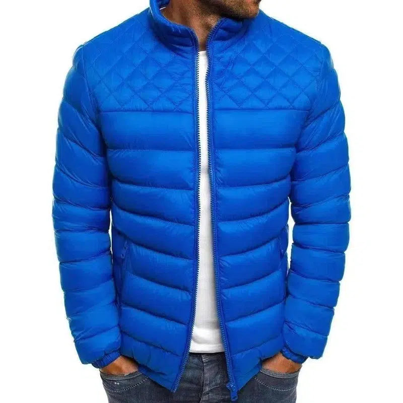 Stand-Up Collar Color Simple And Atmospheric Cotton Jacket-Royal Blue-3