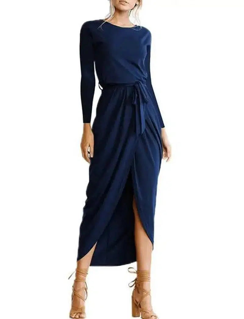Versatile Wrap Midi Dress in Assorted Colors-Navyblue-78