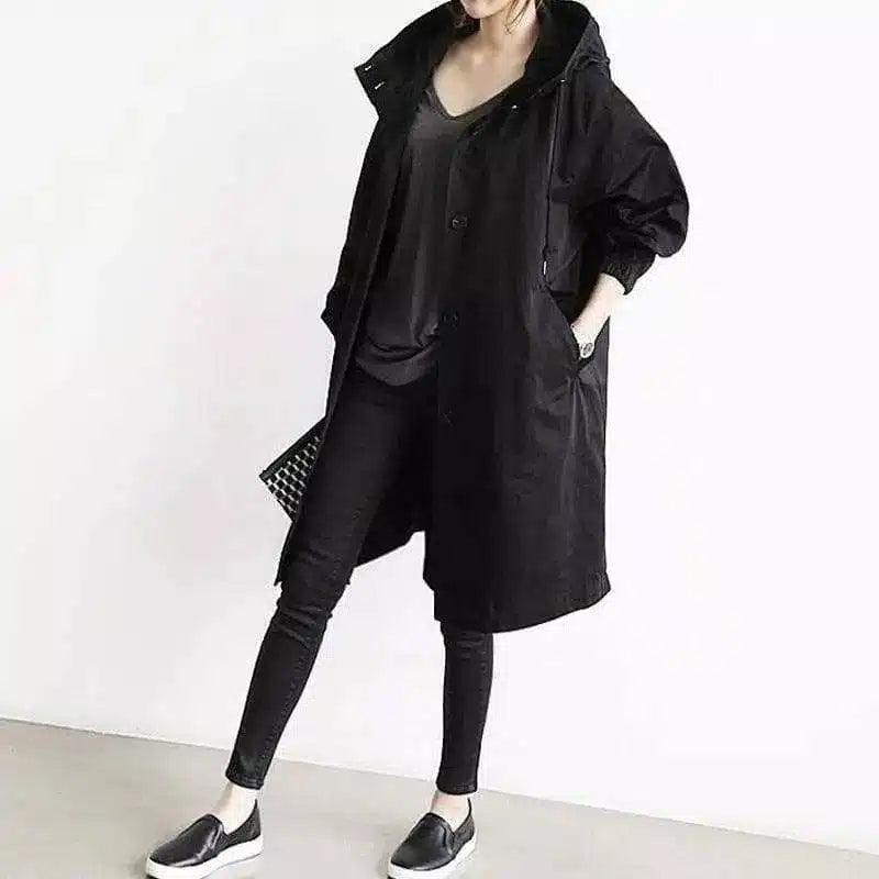 Waterproof jacket mid-length windbreaker-Black-5