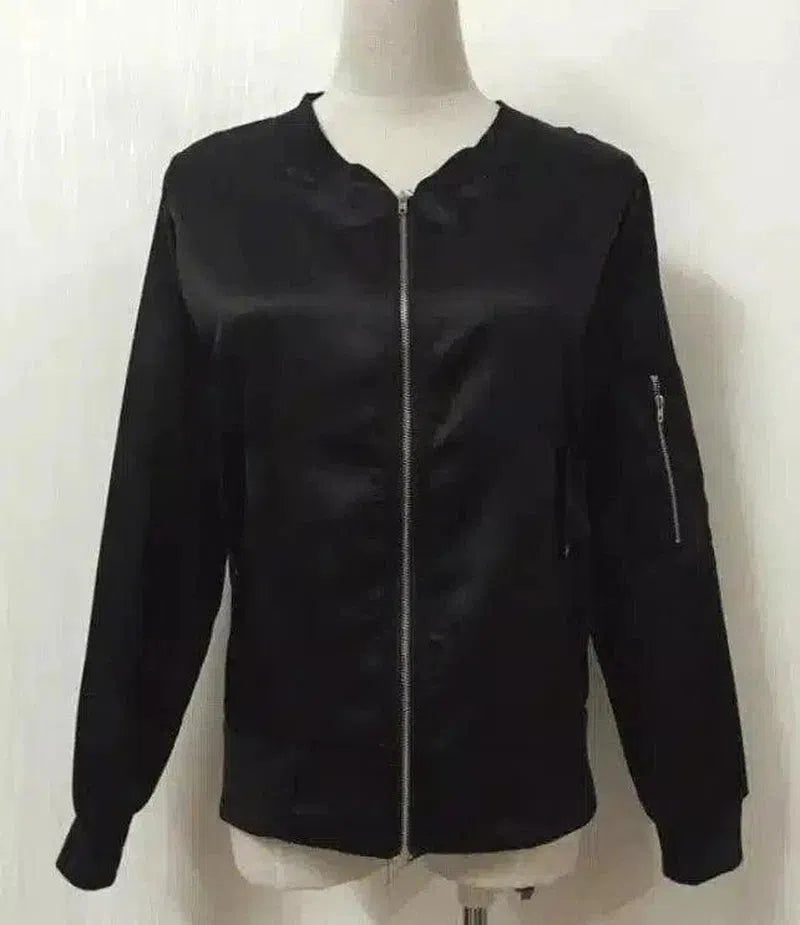Women's Casual Bomber Jacket-Black-3