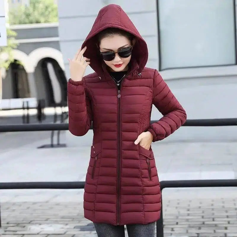Women's cotton-padded jacket mid-length light and large size-L-5