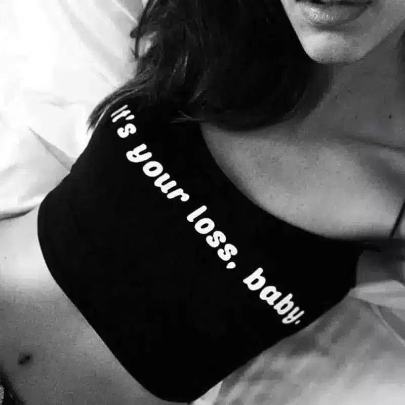 Cropped Tube Top with Slogan – Bold and Casual-Black-3