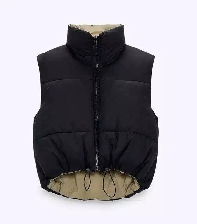 Insulated Zip-Up Sleeveless Vest-Black-1
