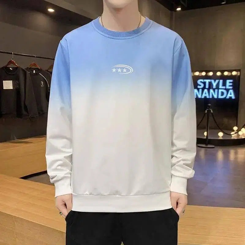 Men's Long Sleeve Gradient Print Sweatshirt-Blue-3