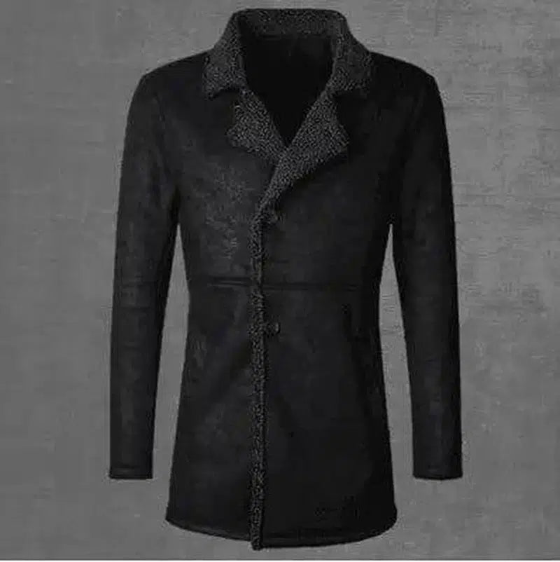 one lamb fur long coat men's thick warm-Black-4
