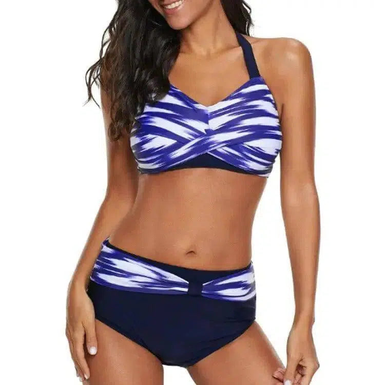 pattern fashion split swimsuit-Blue-4